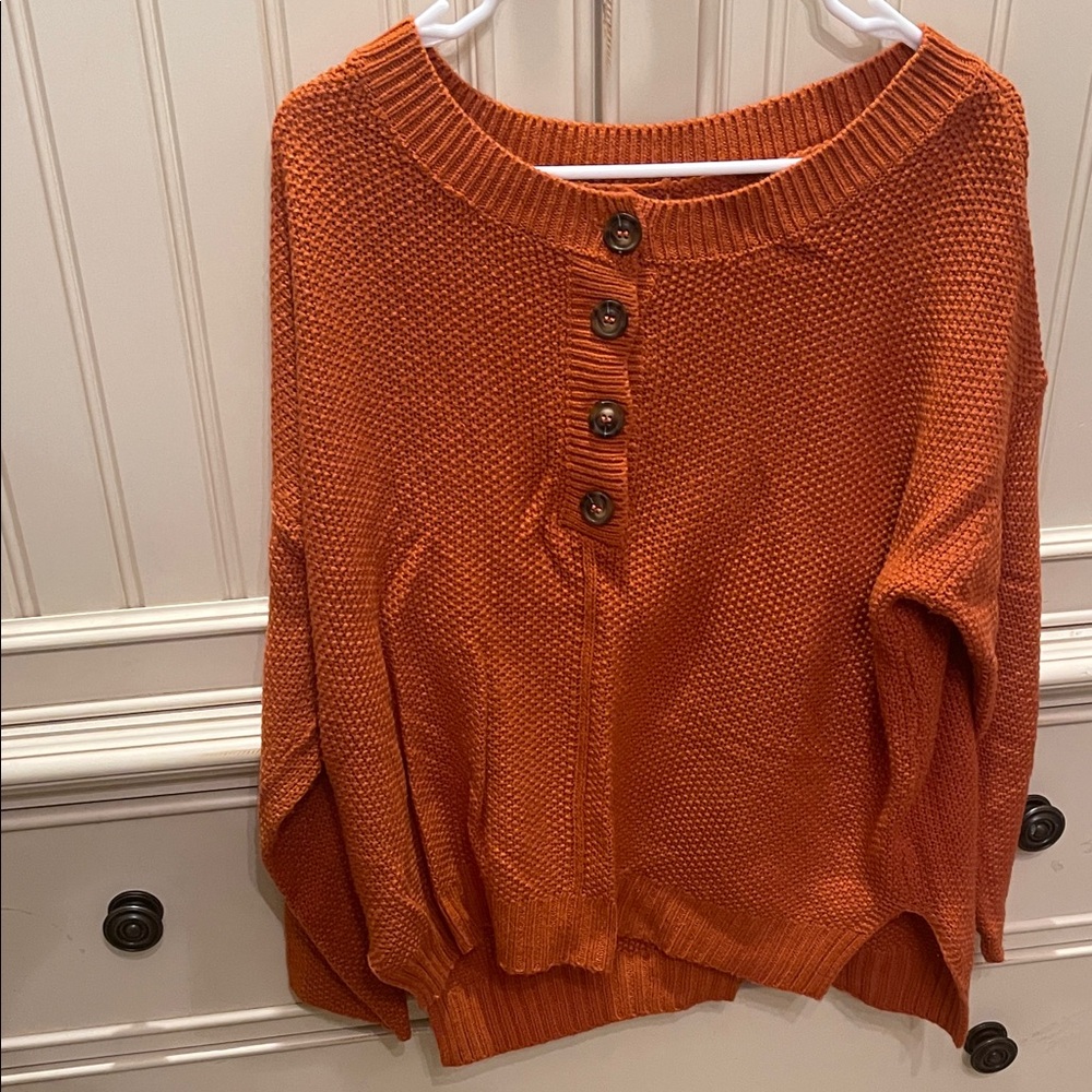 SHEIN Orange Knit Button-Up Sweater